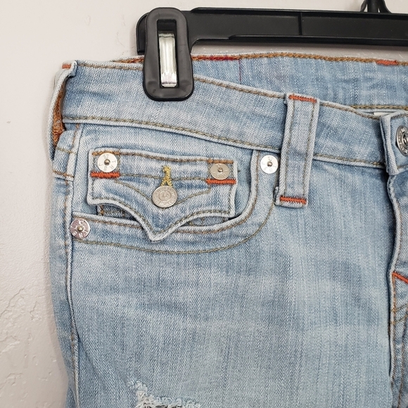 True Religion Women's 28 Light Wash Denim Knee Length Short Bermuda Shorts Jean - Picture 4 of 8